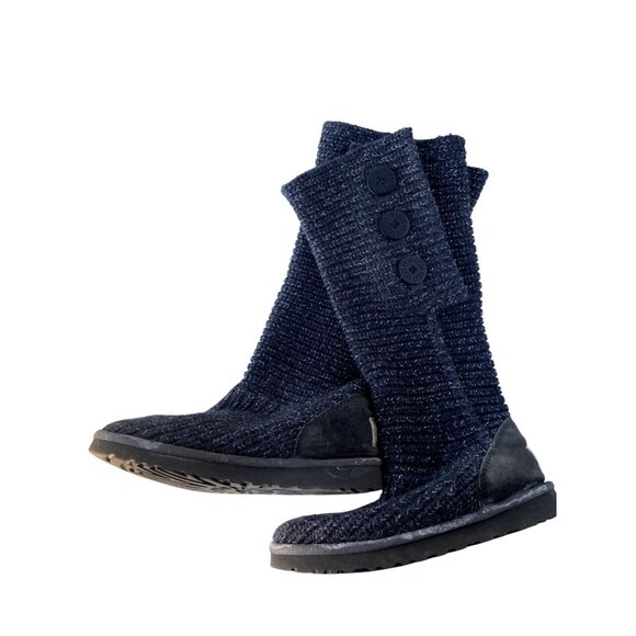 UGG Australia Cardy Classic Knit Tall Sweater Boots Gray Sparkle Sz US 7 Women's - Picture 9 of 11